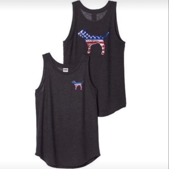 PINK Victoria's Secret Tops - VS pink patriotic muscle tank top sequin USA flag